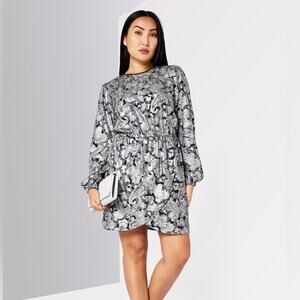 Michael Kors long sleeve metallic paisley dress silver - XS